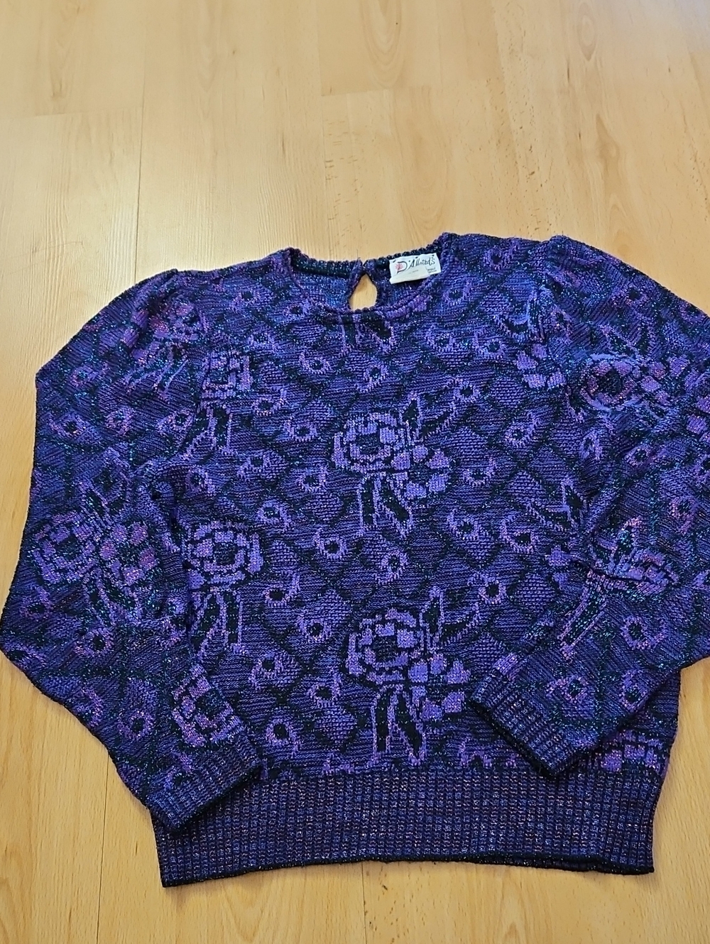 Vintage Sparkly Purple Floral Knit Sweater